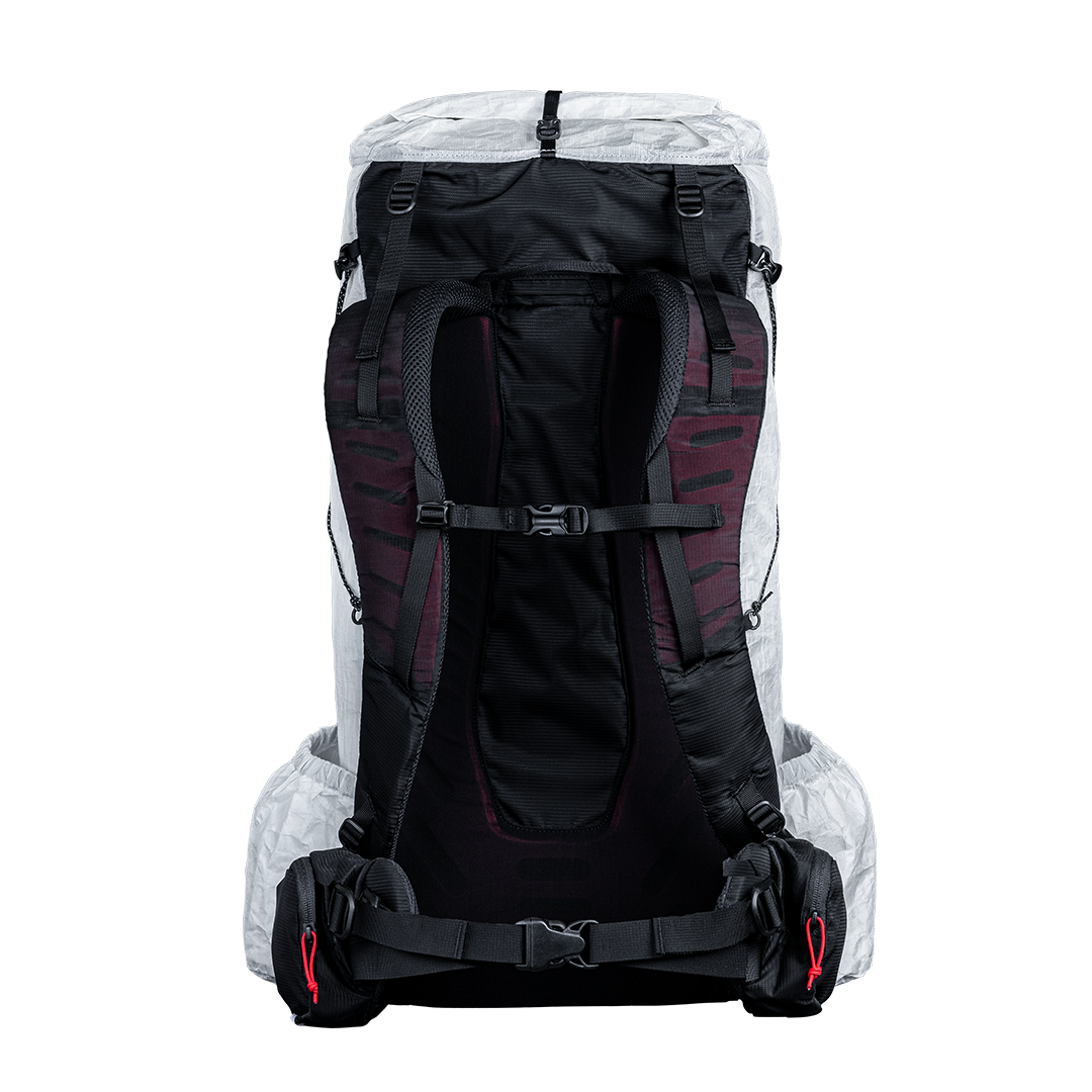 Rear view of CS40 Ultra backpack with a visible brand logo on a plain background