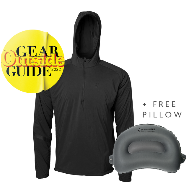 Ventus Active hoodie with an Outside Gear Guide award badge and a free pillow