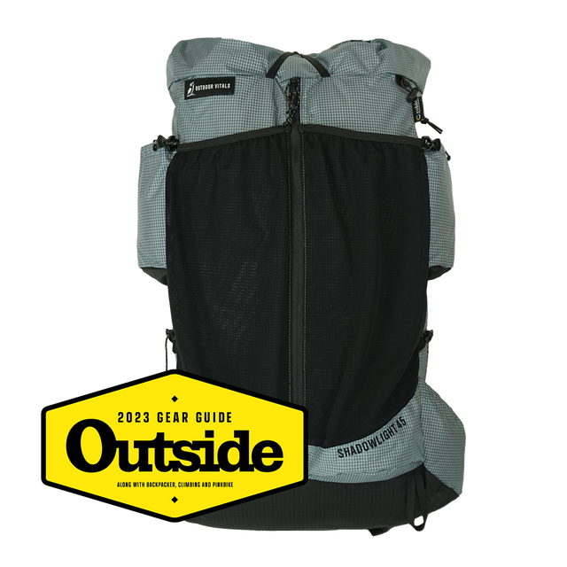 Shadowlight Carbon 60 backpack with a visible brand logo on a plain background with an Outside Gear Guide award badge.