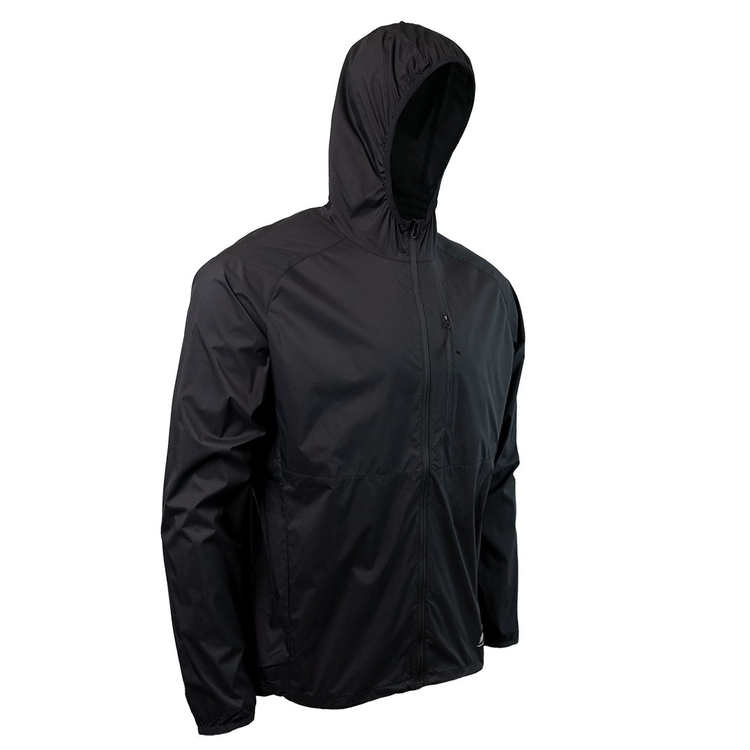 45 degree front right side view of windbreaker jacket for backpacking