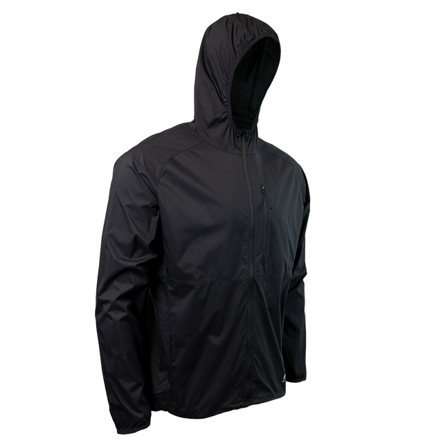 45 degree front right side view of windbreaker jacket for backpacking