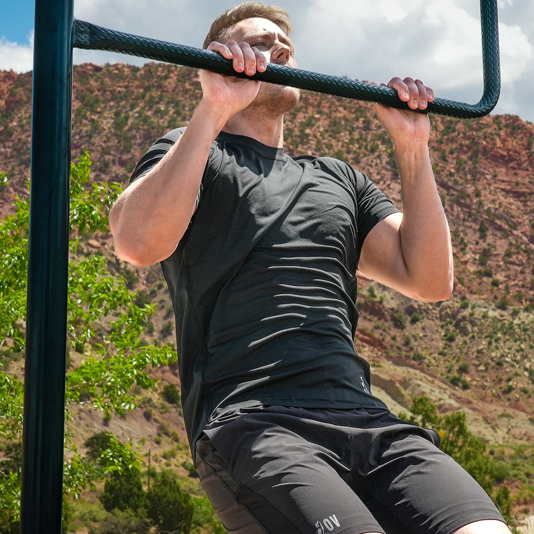 Man exercise while wearing ultralight athletic shirt