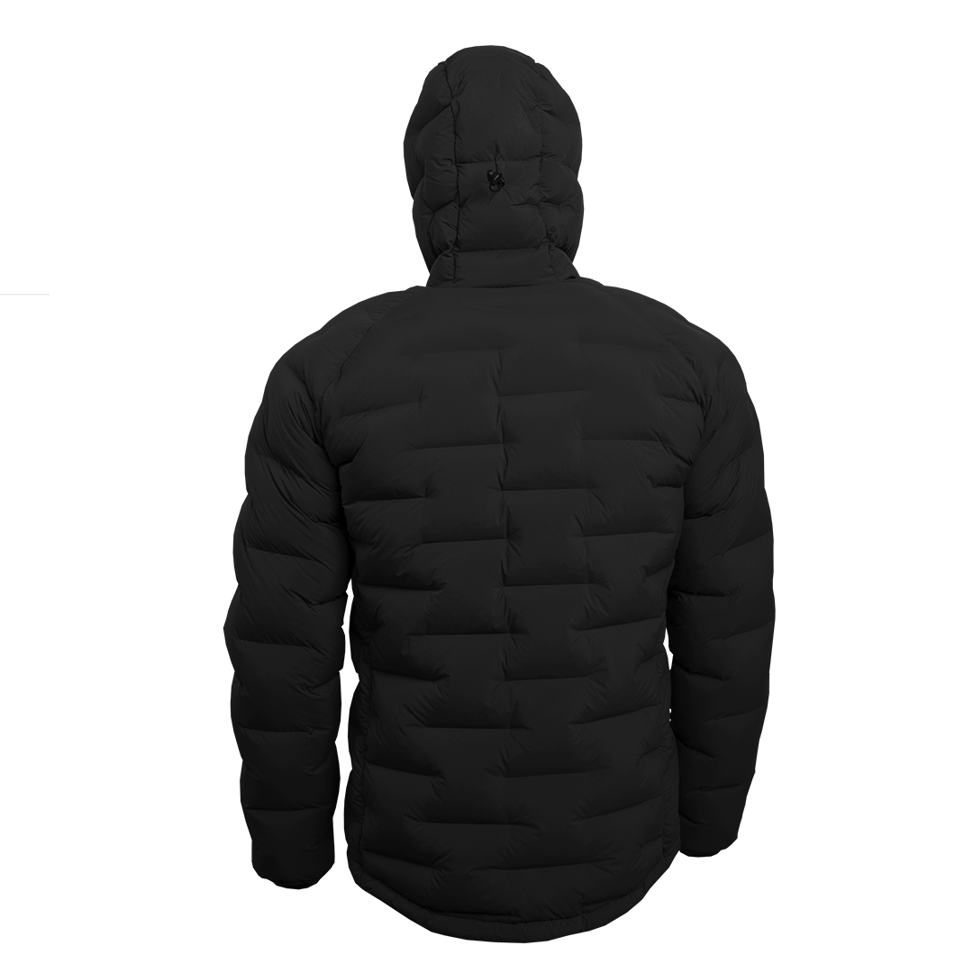 Outdoor Vitals Vantage Alpine Down Jacket – full back view showing hood and zero stitch baffle design
