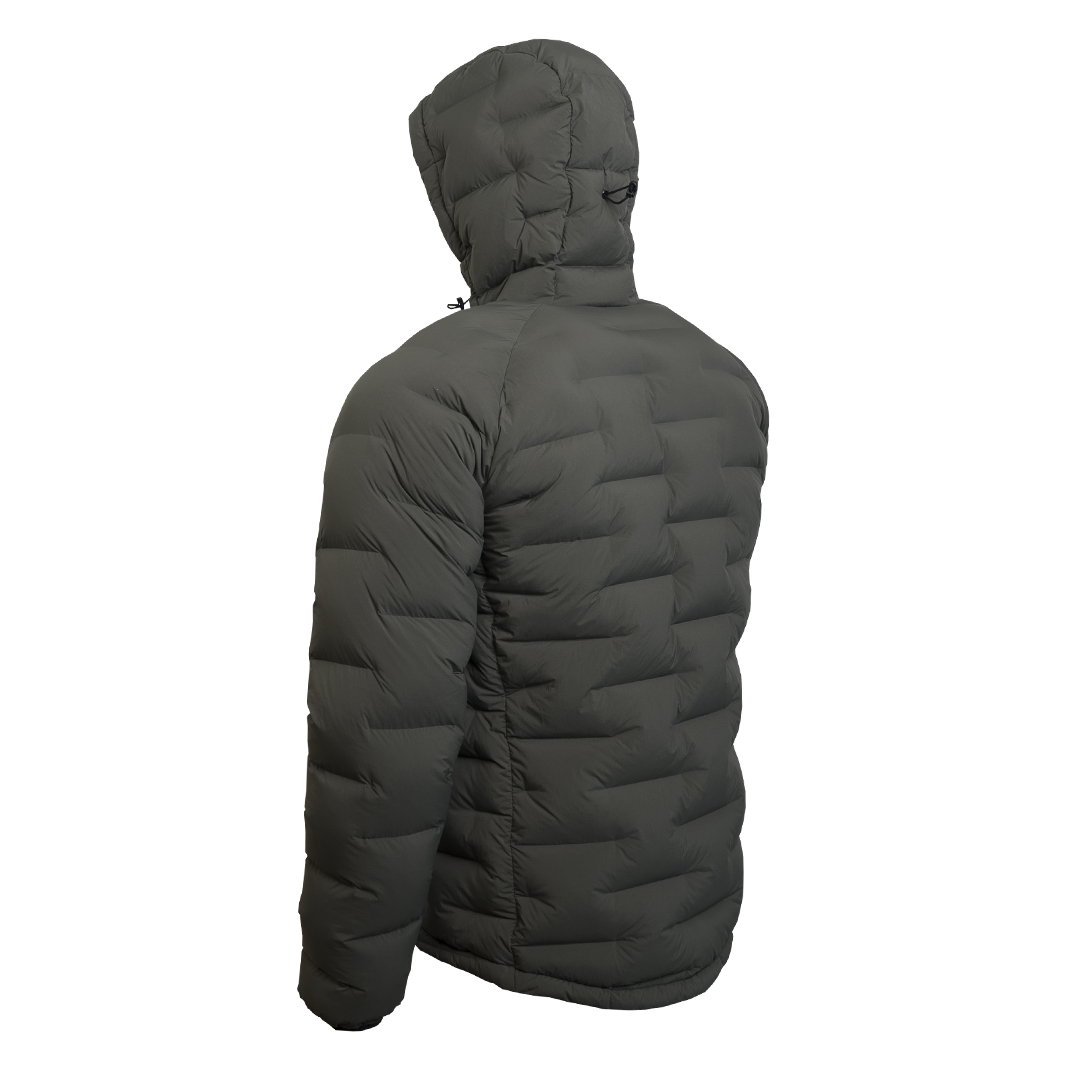 Outdoor Vitals Vantage Alpine Down Jacket – left angled side view highlighting zero stitch baffle structure