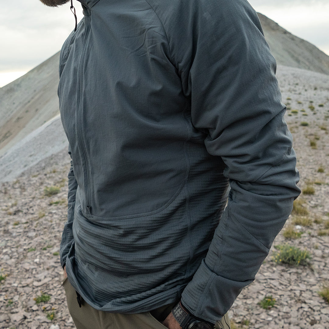 close side view of men's fleece hoodie