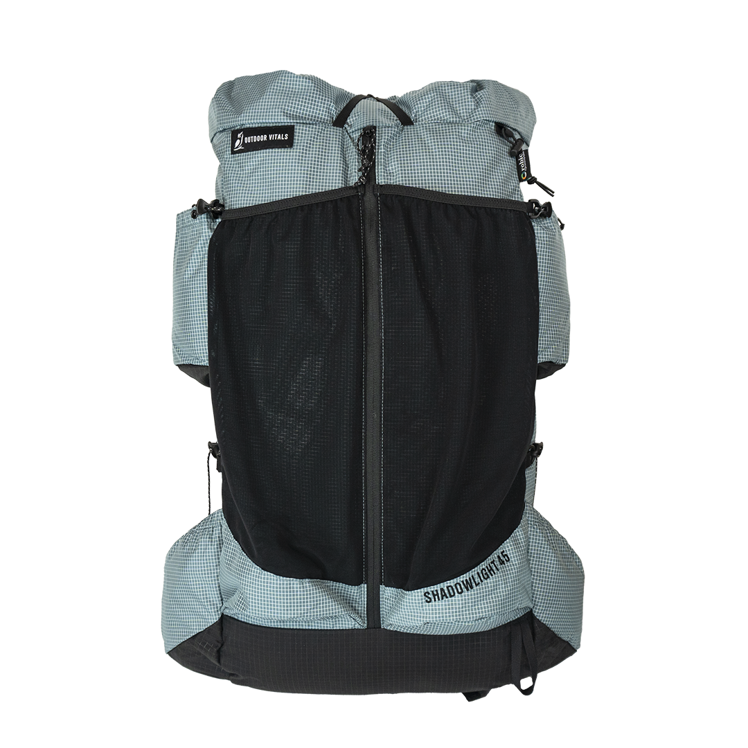 Rear view of the Shadowlight Ultralight Backpack featuring a mesh storage pocket