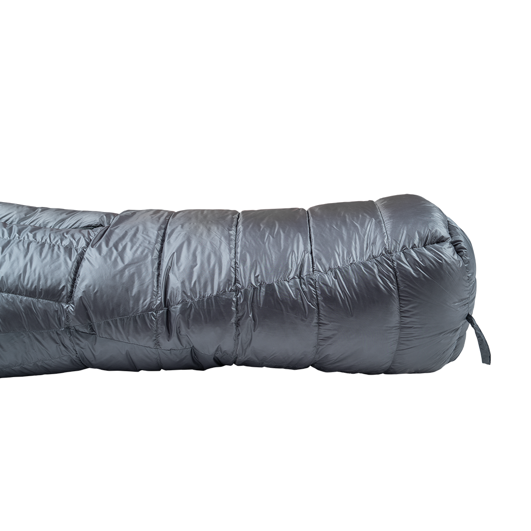 side view of footbox on down sleeping bag