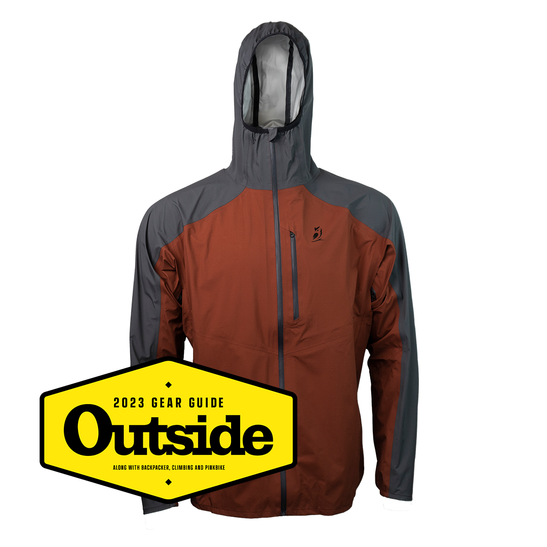 Outdoor Vitals Tushar Rain Jacket with an Outside Magazine 2023 Gear Guide badge