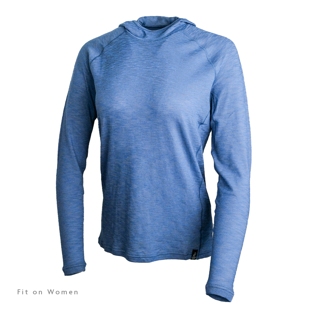 Front view of Tern Ultralight Merino Wool Hoodie fit on women