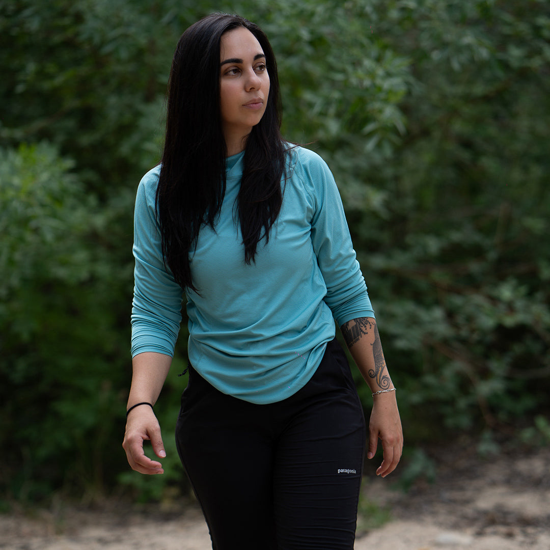 Woman wearing ultralight sun hoodie