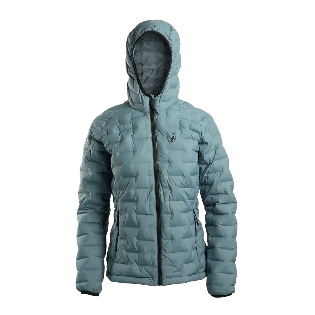 Outdoor Vitals Women’s Zulu Down Jacket – front view featuring full-zip closure, hood, and lightweight backcountry insulation.