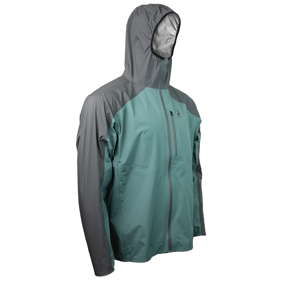 Angled front view of the ultralight rain jacket