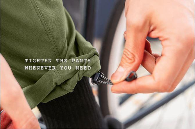 Adjustable ankle drawstring feature on Outdoor Vitals Satu Adventure Pants.
