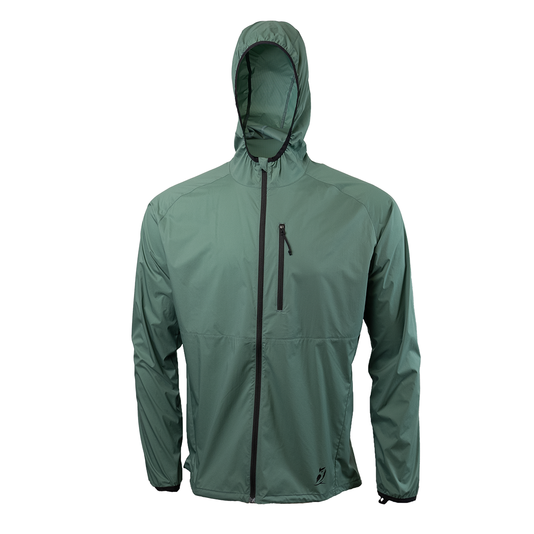 front view of windbreaker jacket for backpacking