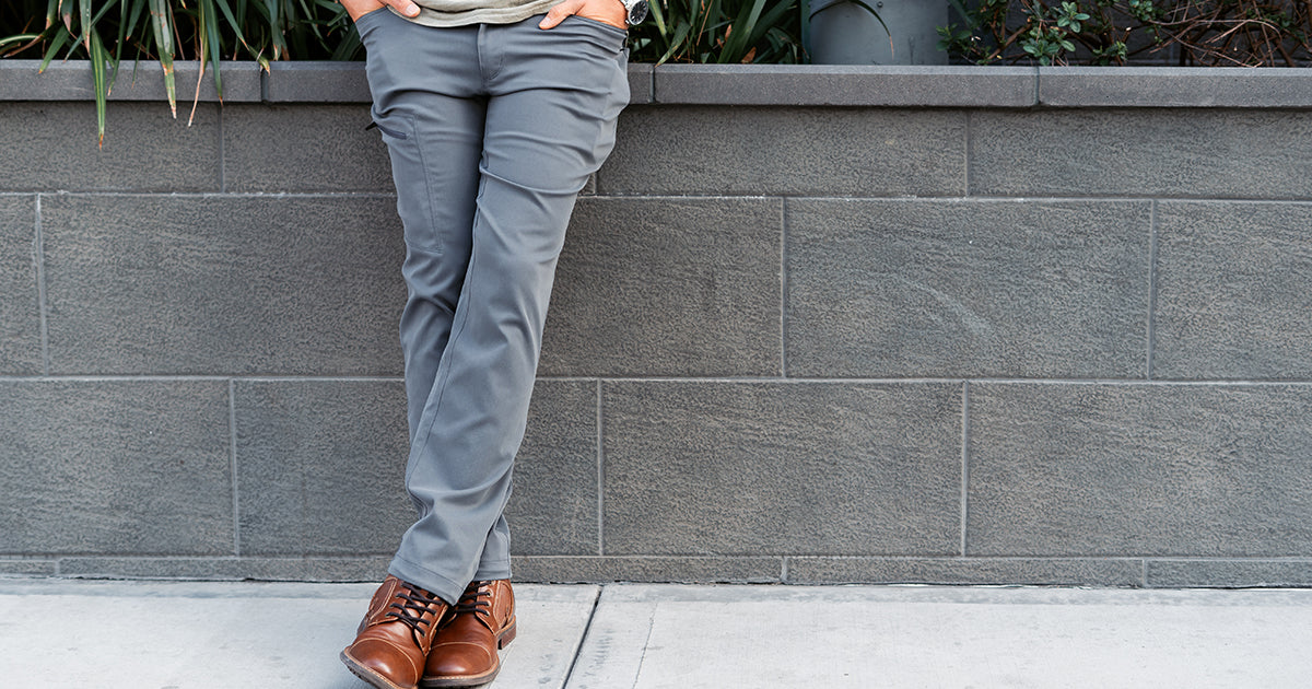 front view of man wearing trail pants in the city