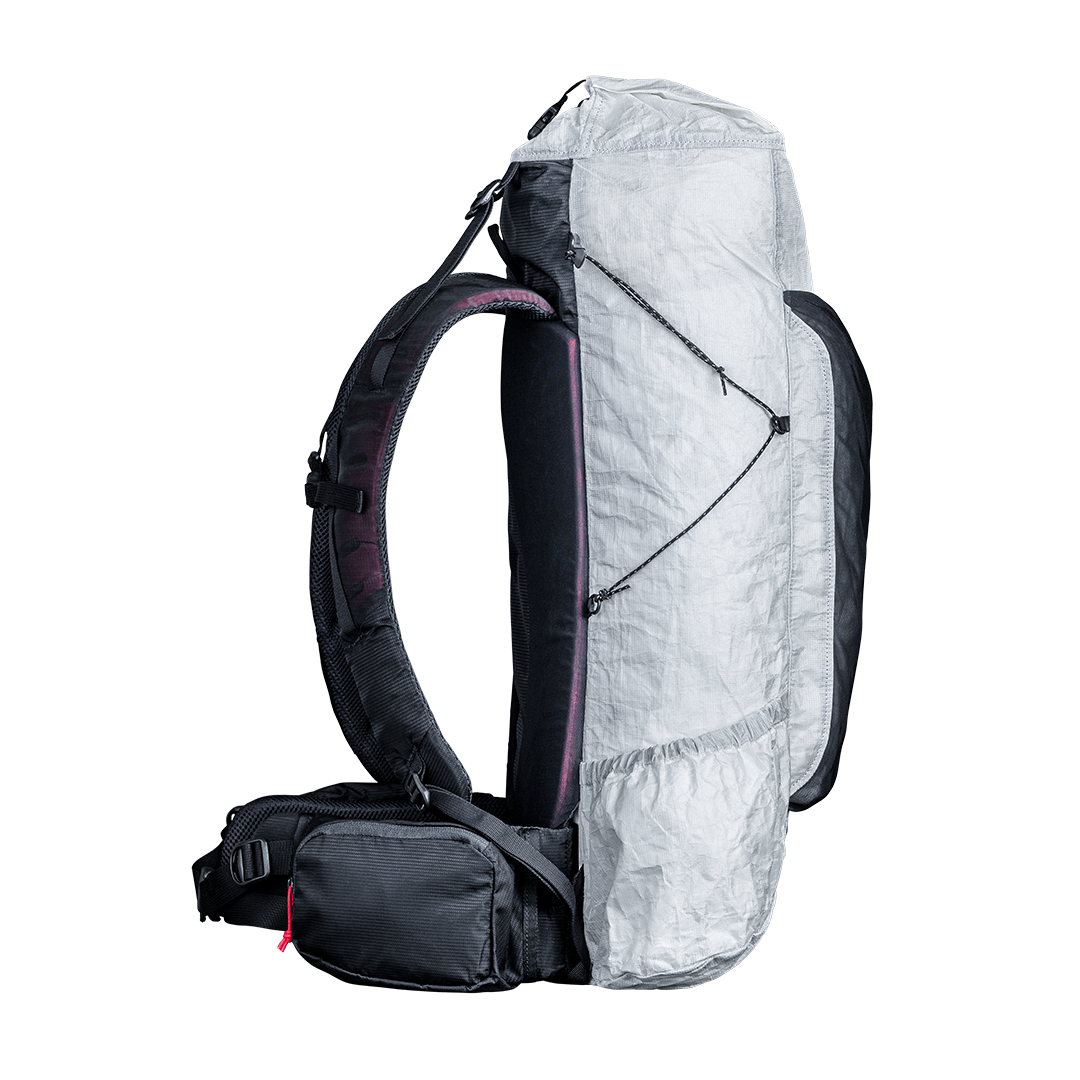 side view of ultralight backpack for thru hiking & backpacking