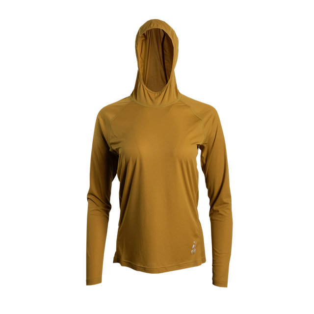 Ultralight synthetic hoodie with a hood, displaying true flat-lock seams and a minimal clean collar.