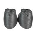 Pair of ultralight down booties rear view showing heel shape and insulation loft