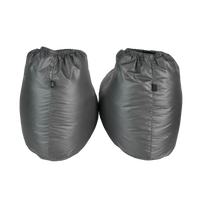 Pair of ultralight down booties rear view showing heel shape and insulation loft
