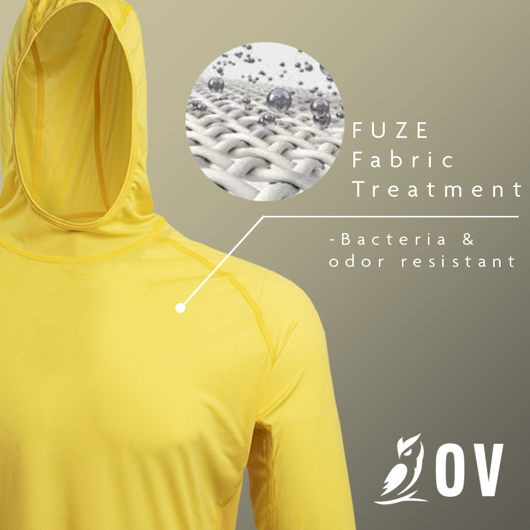 Yellow - graphic showing antibacterial treatment on synthetic sun hoodie