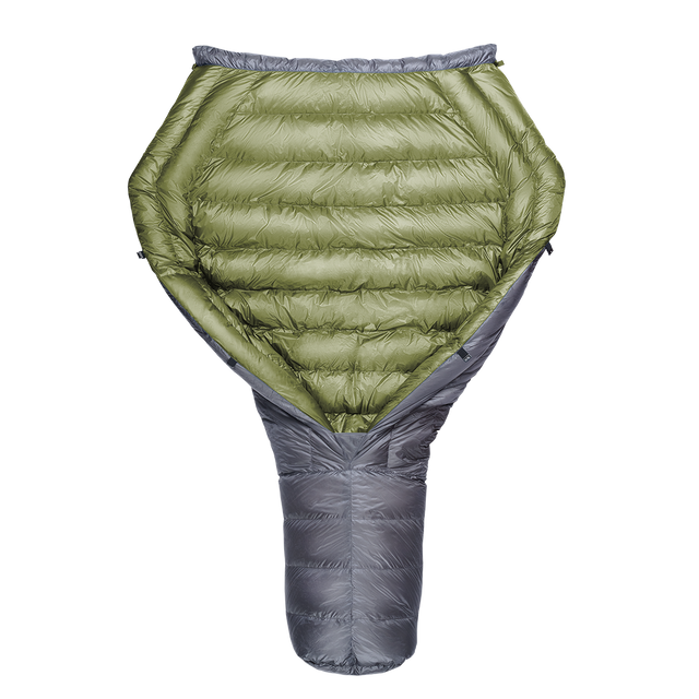 A StormLoft Down TopQuilt, designed for use as a sleeping pad top quilt to insulate against cold drafts.