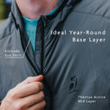 Turquoise - close up showing a person wearing a mid layer over sun shirt to demonstrate use as a base layer