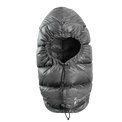 Front view of Outdoor Vitals down insulated ultralight balaclava with cinched face opening.