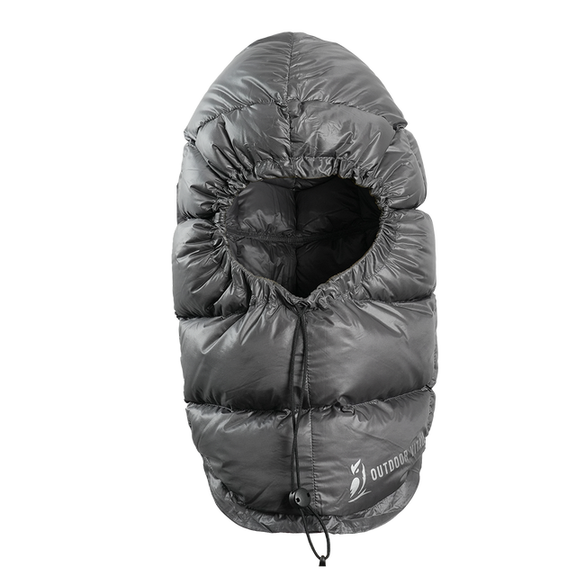 Front view of Outdoor Vitals down insulated ultralight balaclava with cinched face opening.