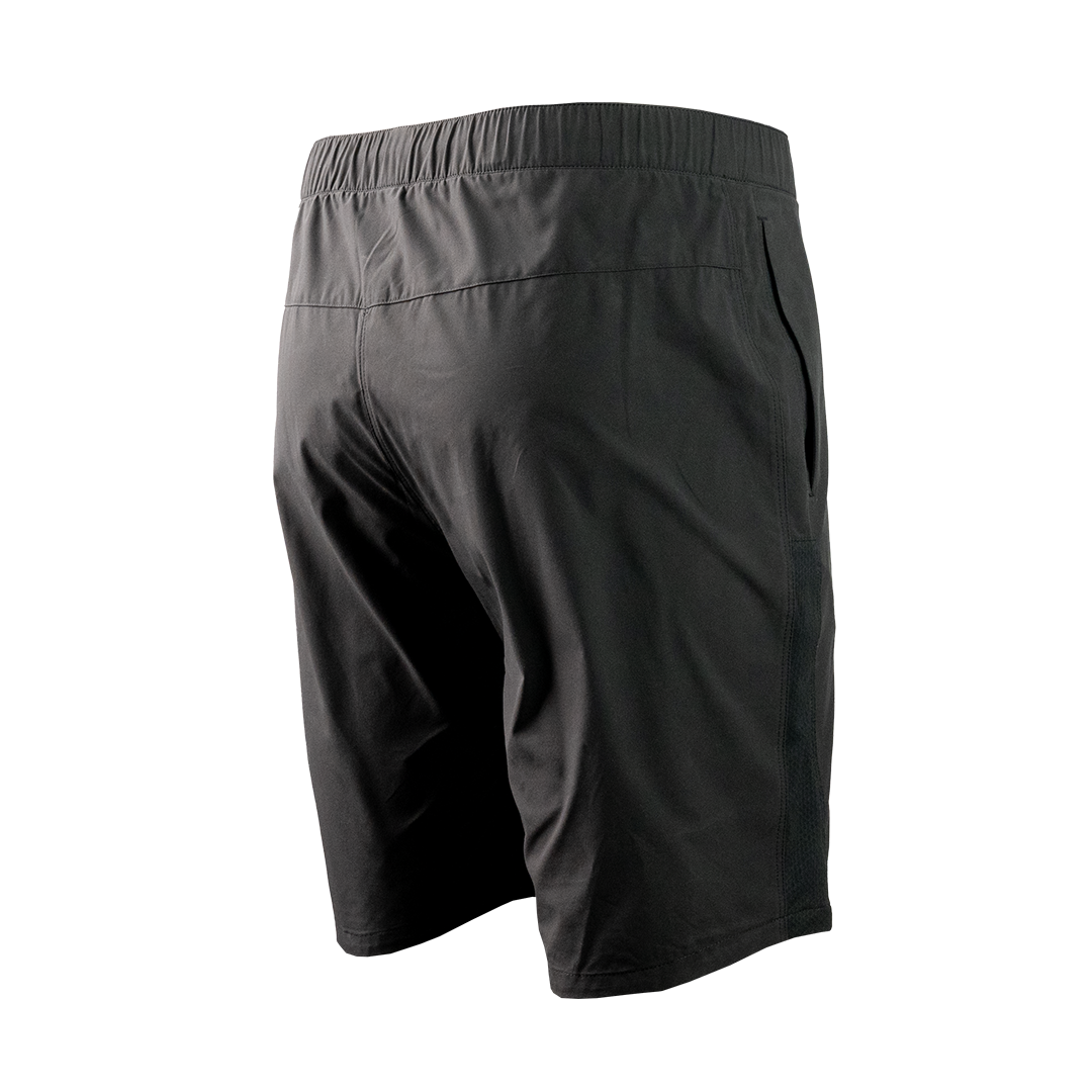 Angled rear view of men's hiking shorts