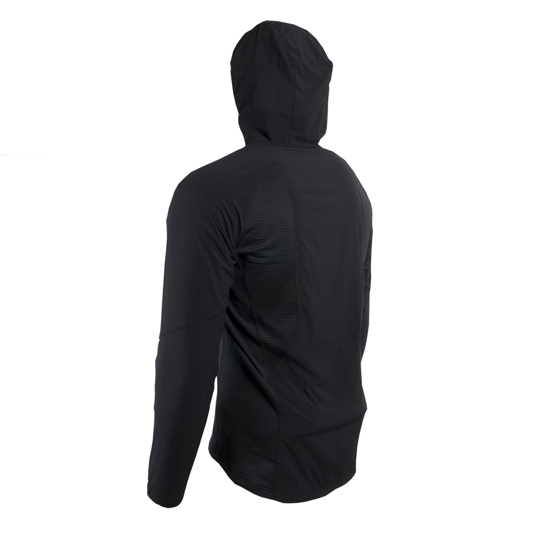 side rear view of men's fleece mid layer hoodie