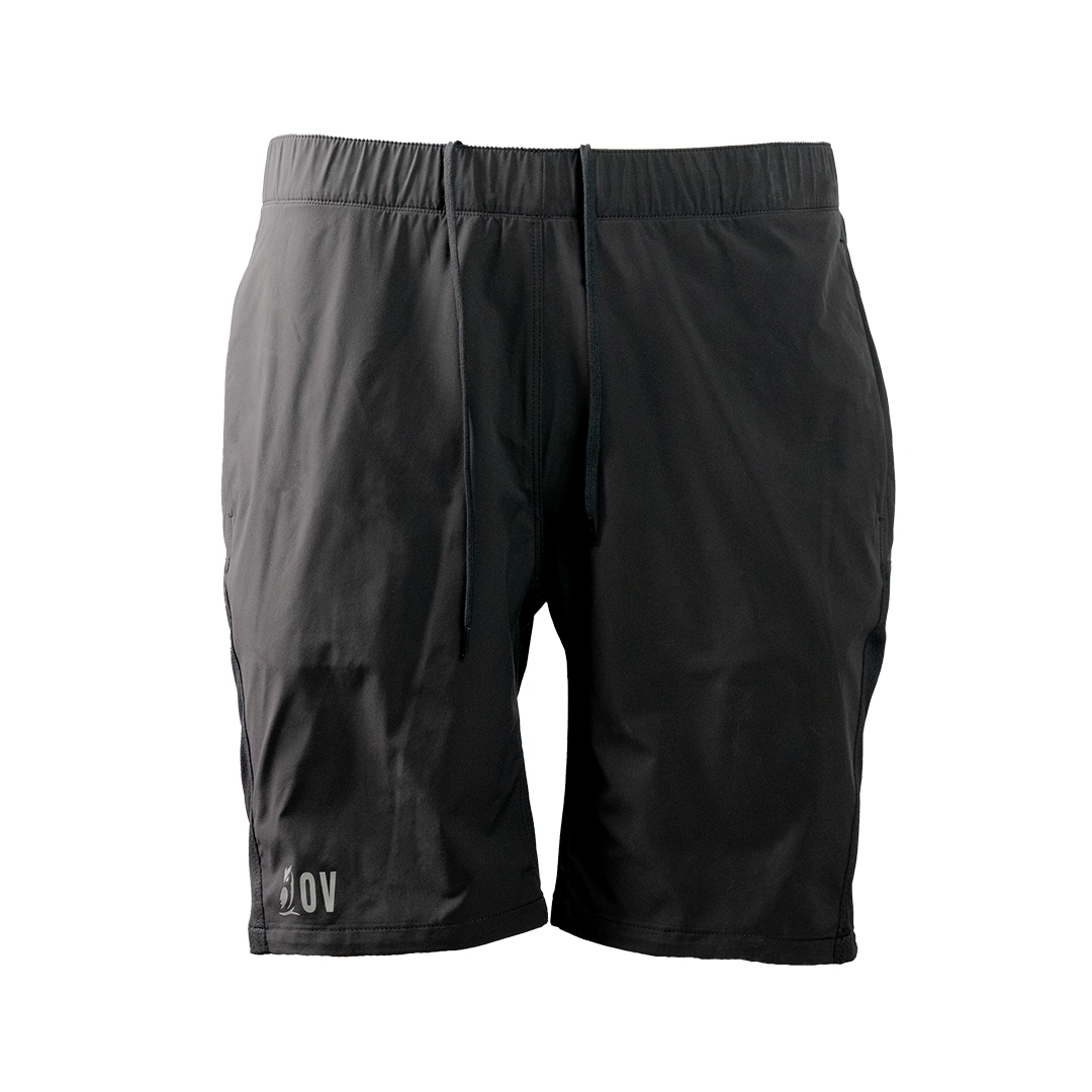 front view of men's trail shorts for hiking and running
