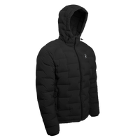 Outdoor Vitals Vantage Alpine Down Jacket – angled front view with hood, ultralight insulated puffer for backpacking and alpine adventures