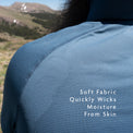 Blue - close view of sweat drying on a lightweight sun hoodie