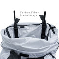 Inside view of backpack showing integrated carbon fiber frame stays for load support.