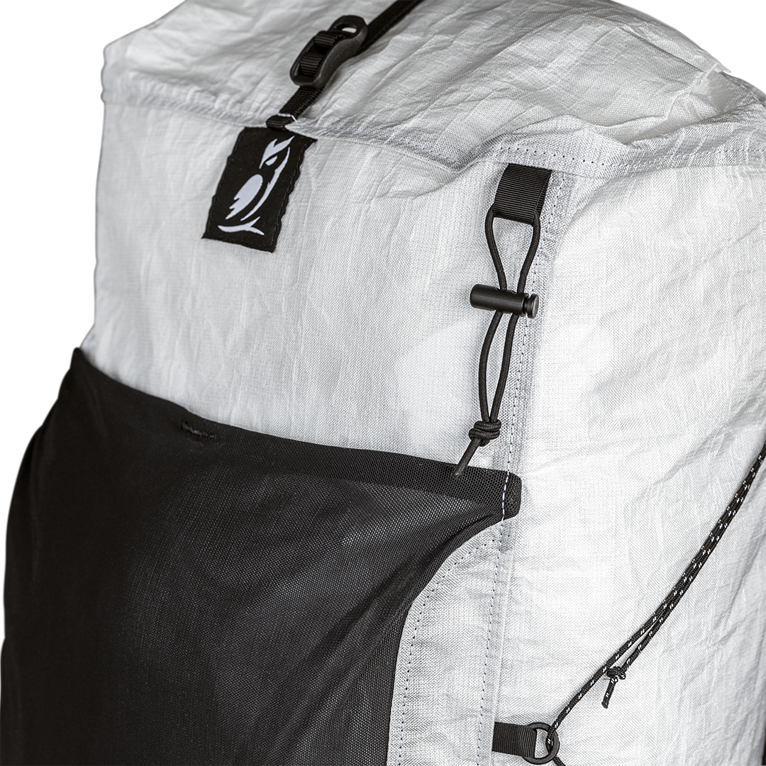 close view of Ultra fabric and ice axe loop on ultralight backpack