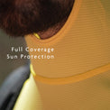 Yellow - Close-up of a person wearing a sun hoodie showing high collar for neck protection