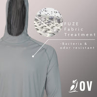 Gray sun hoodie graphic showing FUZE antibacterial treatment