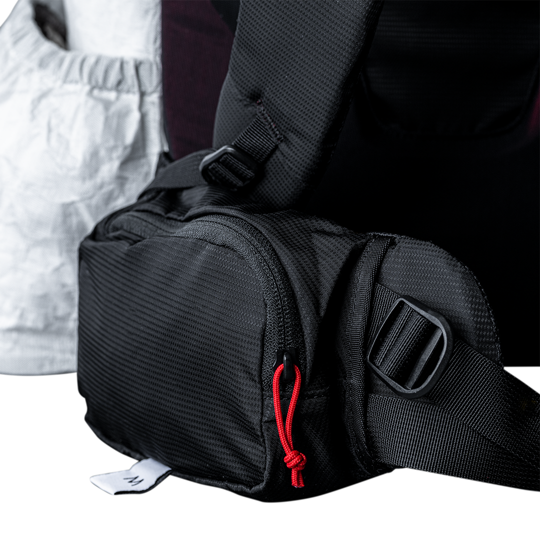 close view of large hip belt pocket on an ultralight backpack for hiking