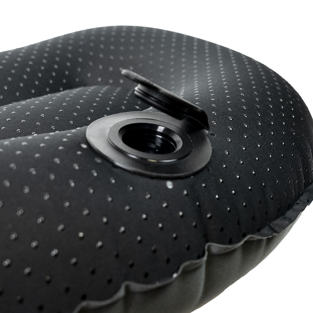 close view of quick inflate/deflate valve on ultralight camping pillow