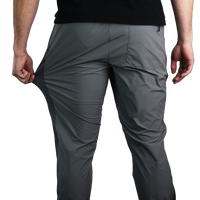 rear view of men's Skyline Trial Joggers being stretched