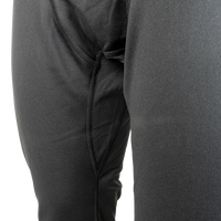 Front detail view of Outdoor Vitals Highline Thermal Leggings showing the contoured crotch construction, inseam stitching, and breathable mesh ventilation panel.