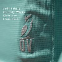 Turquoise - Close view of sun shirt fabric with moisture wicking properties