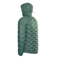 Angled rear view of a Outdoor Vitals insulated hooded jacket, featuring quilted baffles