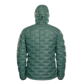 Rear view of a Outdoor Vitals insulated hooded jacket, featuring quilted baffles