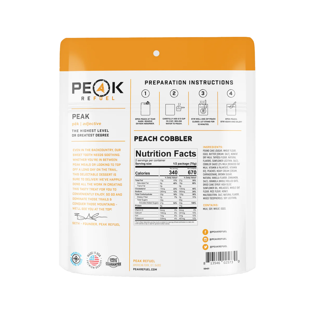 Peak Refuel Premium Freeze Dried Cobbler