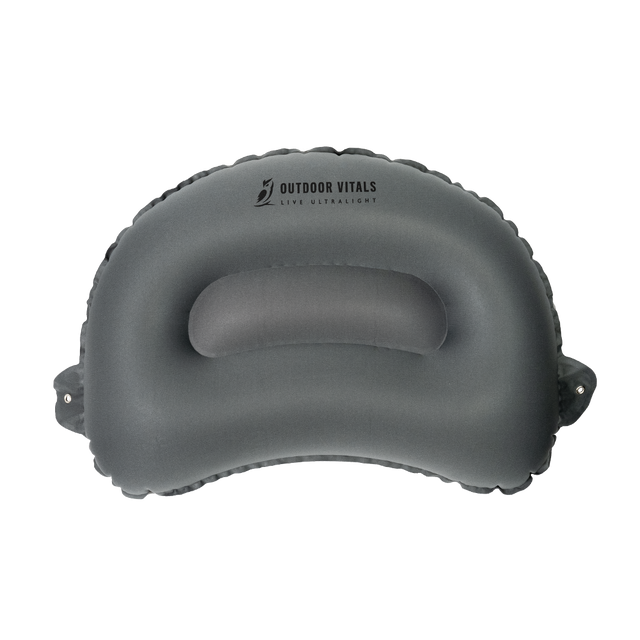 front view of gray backpacking pillow