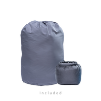 Storage sack and compression dry sack included with Outdoor Vitals Summit Down Sleeping Bag.