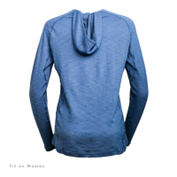 Rear view of Tern Ultralight Merino Wool Hoodie fit on women