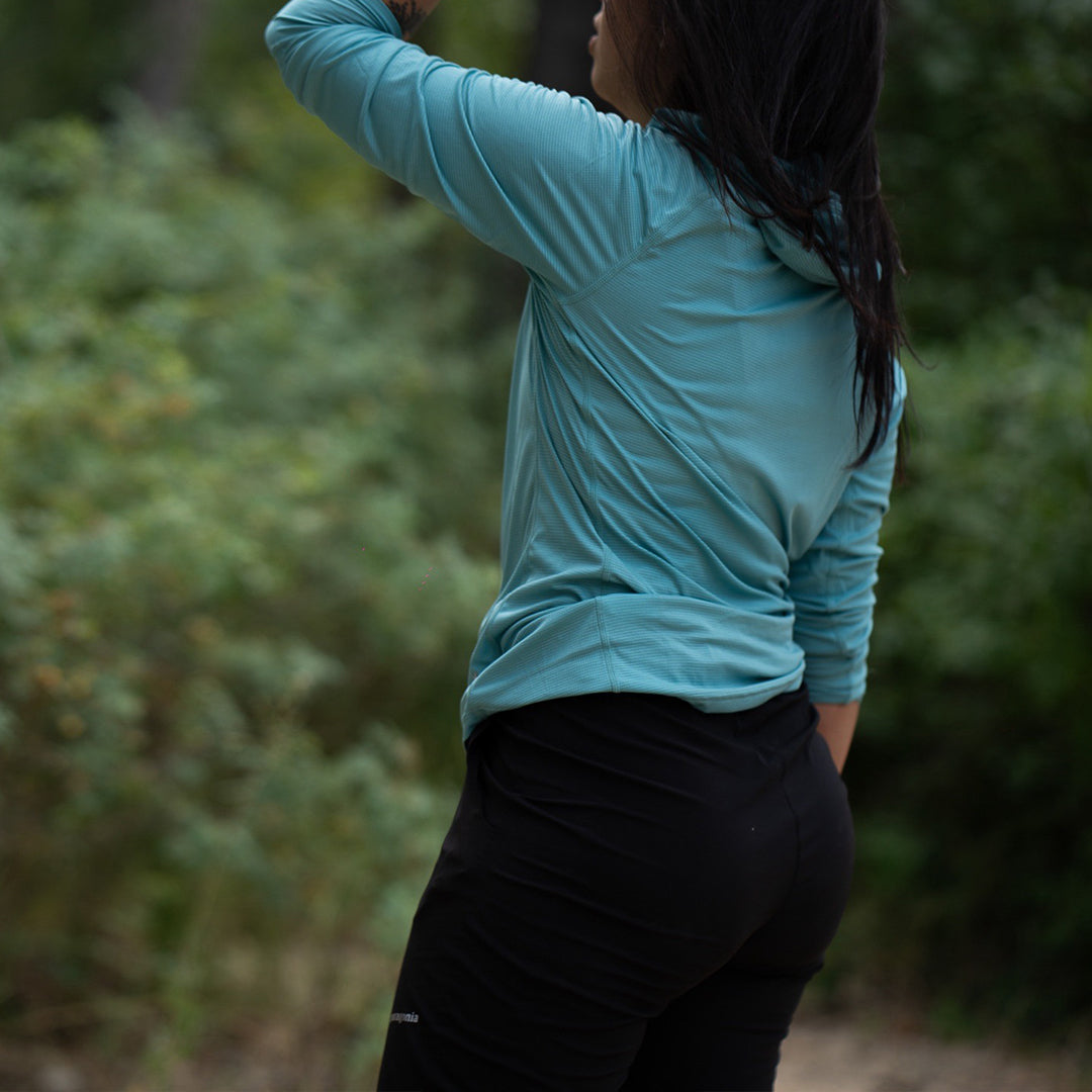 Woman wearing ultralight sun hoodie