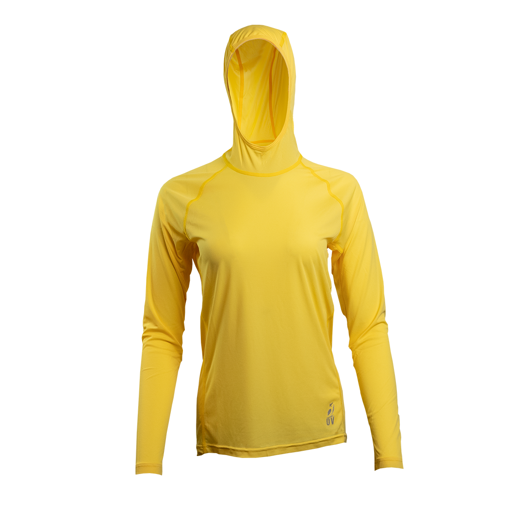 Ultralight synthetic hoodie with a hood, displaying true flat-lock seams and a minimal clean collar.
